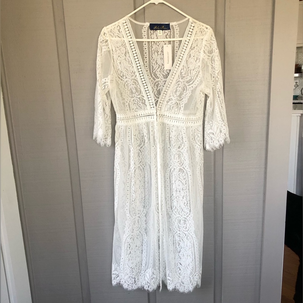 Blue Rain Lace Ivory Cover Up Kimono Duster NWT Medium